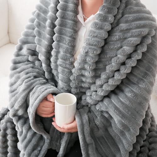 Grey Fleece Throw Blanket 108”×90” for Couch Sofa Livingroom (Grey / 108×90inch)