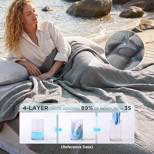 100% Cotton Muslin Blankets for Adults (02 - Grey / King (108" X 90"))