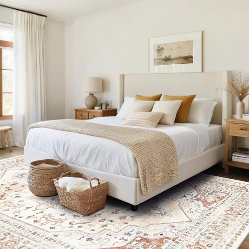 Orange Red 8x10 Washable Area Rugs for Living Room (8' x 10' (Rectangular) / Orange-cream-brick Red-grey)