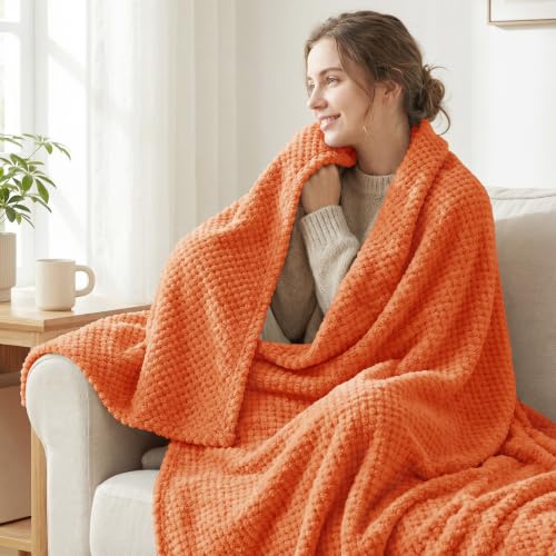 Large Waffle Fleece Throw Blanket for Couch (Burnt Orange / 50x70 in)