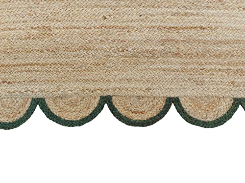 Scalloped Natural Jute Area Rug (2'6"x12' (Runner) / Green)