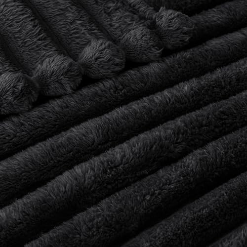 Striped Fleece Throw Blanket for Couch (Black / Throw ( 50x60 IN ))