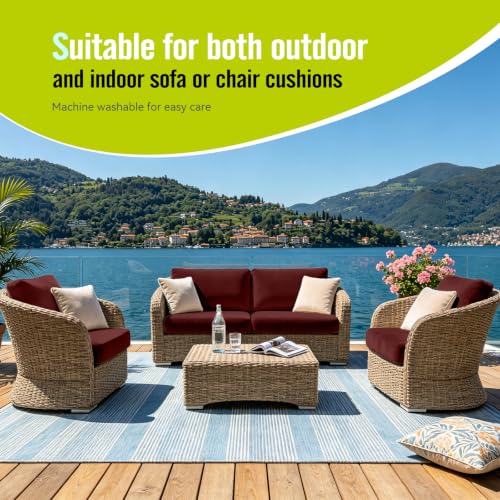 8Pcs Outdoor Cushion Covers (Wine-red / Square-large + Rectangle)