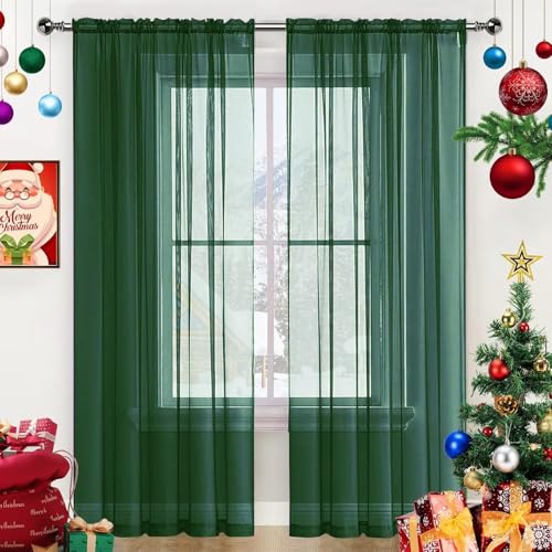 Basic Rod Pocket Sheer Voile Window Curtain Panels White 1 Pair 2 Panels 38 Width 63 Inch Long for Kitchen Bedroom Children Living Room Yard (Foliage Green / 38"W x 63"L (Pack of 2))