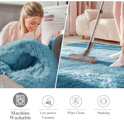 Slate Blue Round Rugs for Bedroom (7 Ft Round / Slate Blue)