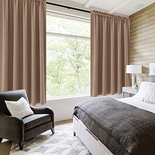 Wide Blackout Curtains for Bedroom Living Room 60 x 63 Inch Long Khaki (Khaki / 60"W x 63"L (Pack of 2))