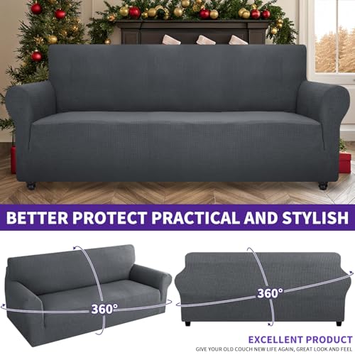 Stretch Oversized Couch Cover Universal Sofa Covers for Living Room Dogs Pet Furniture Protector Spandex Extra Large Sofa Slipcovers with Anti Slip Foam Sticks (Dark Grey / X-Large (92"-115"))