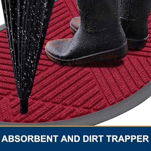 Half Circle Front Door Mat Outside Entrance (Wine Red / 35" X 23")