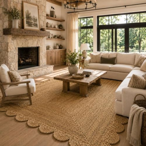 Scalloped Natural Jute Area Rug 6x9 Ft (Natural / 6' x 9' (Rectangular))