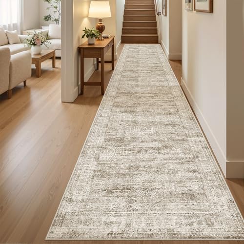 Hallway Runner Rug 2'6" x 12' Washable Long Kitchen Rugs Brown (Brown / 2'6" x 12' (Runner))