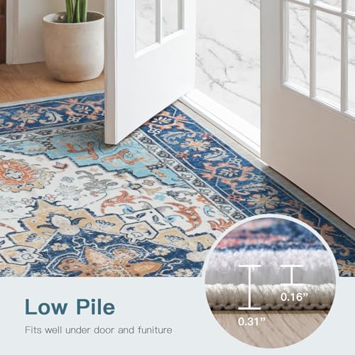 5x7 Area Rugs for Living Room Bedroom (Floral Blue / 5' x 7' (Rectangular))