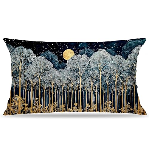 Rustic William Morris Inspired Forest Green Moon Decor Pillow Covers 12x20 Double (Forest-moon 13 / 20" x 12" (Pack of 1))