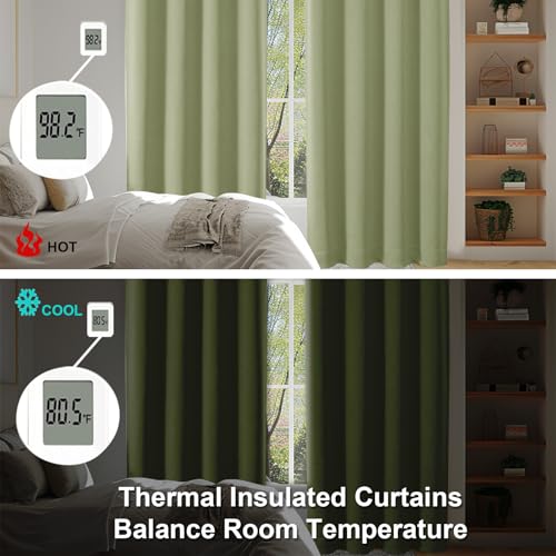 Ava Sage Green Blackout Curtains for Livingroom 84 Inch Length (Sage Green / 50"W x 84"L (Pack of 2))
