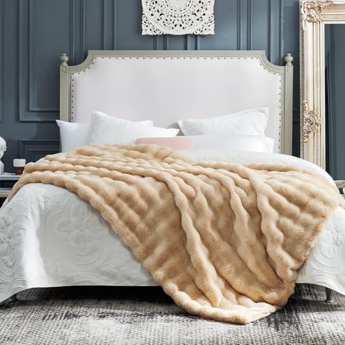 Faux Fur Throw Blanket for Couch (Beige / Twin(60" x 80"))
