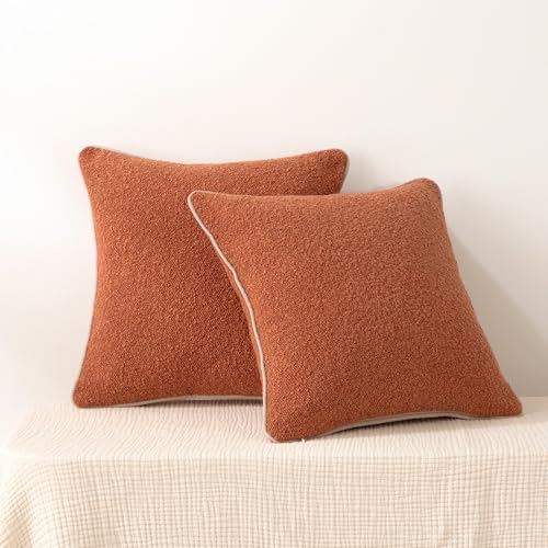 Boucle Throw Pillow Covers for Couch (Brown / 24" x 24" (Pack of 2))