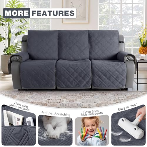 Waterproof Recliner Sofa Cover Couch Cover for Reclining Couch 3 Seat Non (Dark Grey / 3 Seater Standard)