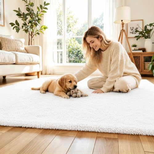 Small Shag Area Rug for Bedroom (White / 2' x 3' (Rectangular))