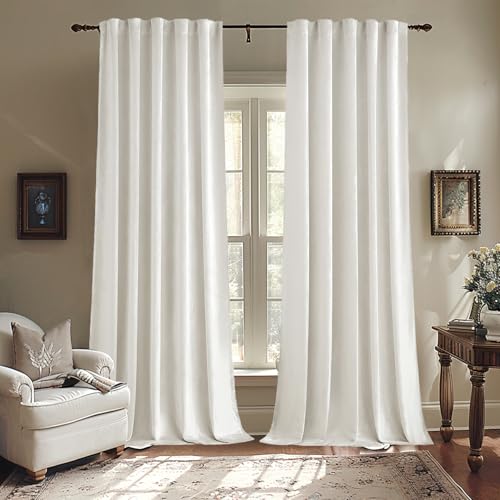 White Velvet Curtains 52x84 inches Luxury Room Darkening Curtains (White / 52"W x 84"L (Pack of 2))