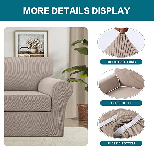 2 Piece Chair Covers Chair Slipcovers for Living Room Armchair Couch Cover Chair Sofa Cover with Individual Cushion Covers Furniture Cover for Chairs Feature Jacquard Fabric (Armchair (1 Cushion) / Sand)
