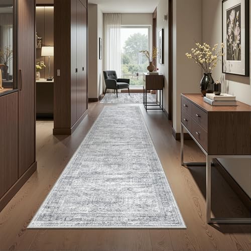 2x10 Runner Rug Non Slip (Grey/Ivory / 2' x 10' (Runner))