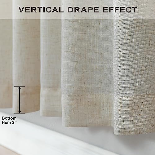 Living Room Curtains 105 Inch Length 2 Panels Set Back Tab Beige Linen Sheer Curtains Extra Long Custom Farm House Lightweight Semi Privacy Light Filtering Curtain for Patio Sliding Glass Door (52"W x 105"L (Pack of 2) / Linen)