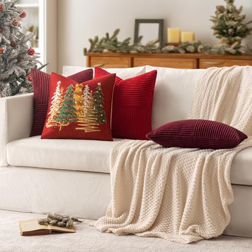 Christmas Red Decorative Throw Pillow Covers for Couch 18x18 Inch (18" x 18" (Pack of 2) / Red)