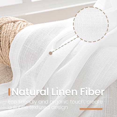 White Linen Semi Sheer Curtains 84 Inch Length for Living Room (White / 52"W x 84"L (Pack of 2))