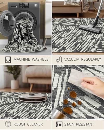 Washable 5x7 Area Rugs for Living Room Modern Rug (Charcoal / 5' x 7' (Rectangular))