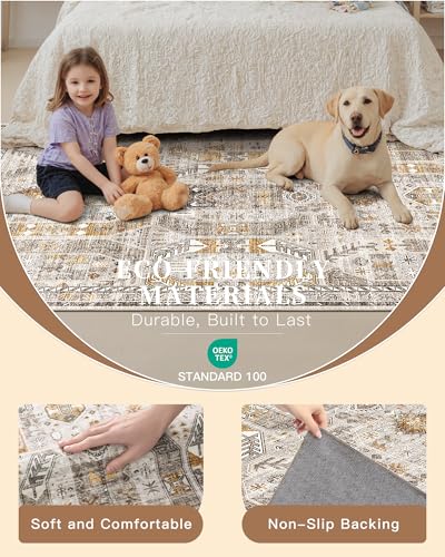 Area Rug 3x5 Washable Vintage Entry Rugs for Bedroom (Brown/Gold / 3' x 5' (Rectangular))