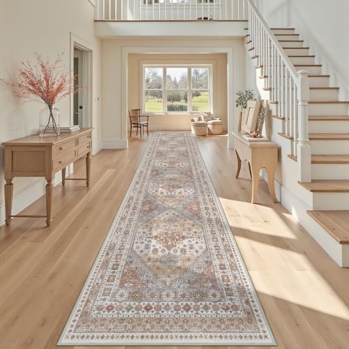 3x14 Long Runner Rugs for Hallway Vintage Washable Rug (Orange / 3' x 14' (Runner))