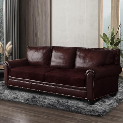 Leather Look Couch Cushion Covers Sofa Seat Slipcovers Sets Couches Furniture Protector for Sectional Armchair Loveseat Pets Kids Stretch Spandex Fabric (2 Cushion Sofa / Burgundy)