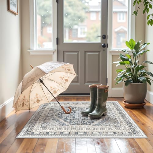2x3 Entryway Rug Washable Rug Runner for Kitchen (Blue/Beige / 2' x 3' (Runner))
