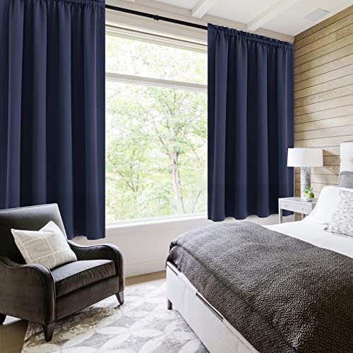 Blackout Curtains for Bedroom Living Room 52 x 63 Inch Long Navy (Navy / 52"W x 63"L (Pack of 2))