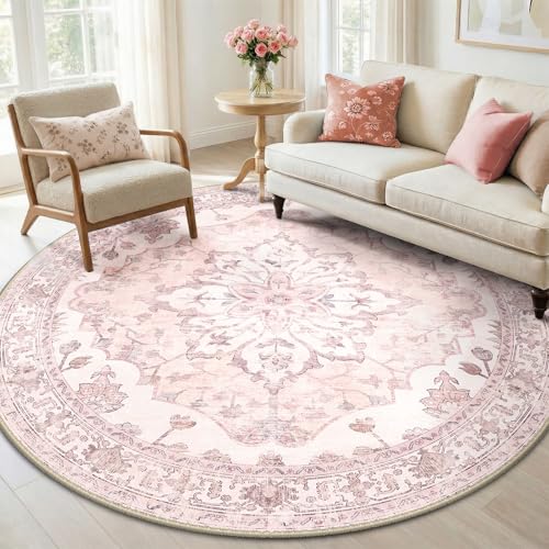Washable Area Rug (Pink / 6' (Round))