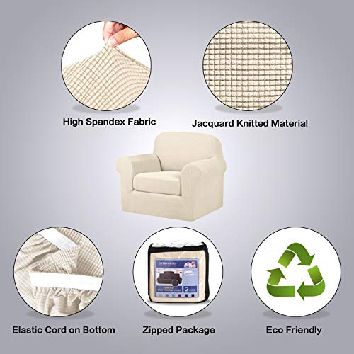 2 Piece Couch Cover Stretch Stylish Chair Cover Furniture Cover (Small / Natural)