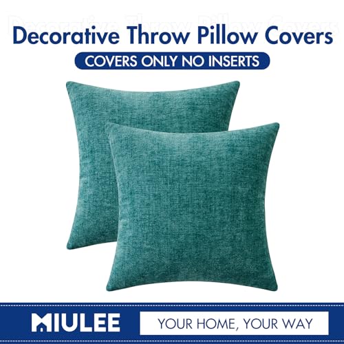 Soft Chenille Euro Throw Pillow Covers Teal 22x22 Inch Pack of 2 (22" x 22" (Pack of 2) / Teal)
