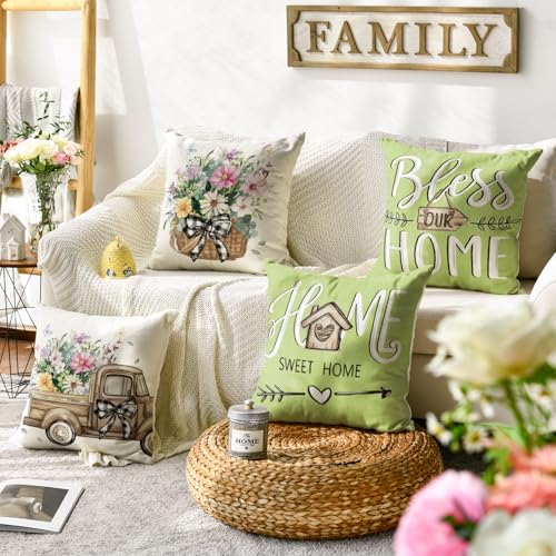 Bless Our Home Eucalyptus Leaves Throw Pillow Covers (Emerald Green / 16" x 16" (Pack of 4))