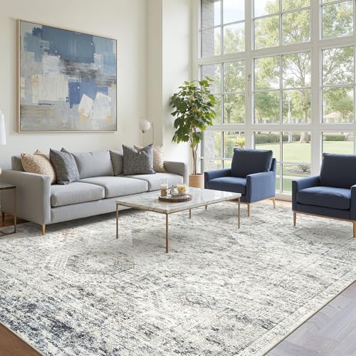 10x14 Area Rugs for Living Room Washable Rug Non (Blue/Ivory / 10' x 14' (Rectangular))