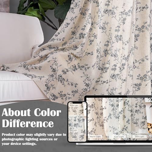 Black Vintage Floral Linen Curtains Farmhouse 50W X 63L 2 Panels (Black on Beige / 50"W x 63"L (Pack of 2))