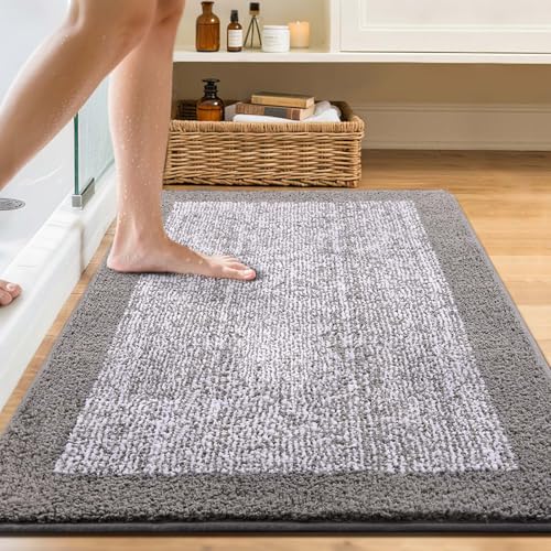 48x32 Bathroom Rugs Non Slip Washable (Light Grey / 2'8" x 4' (Rectangular))