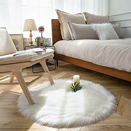 Ashler Faux Fur Rug (3' (Round) / C-white)