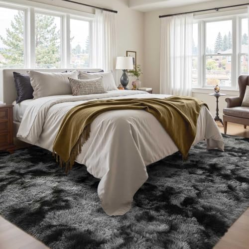 5x7 Ft Large Shag Rugs for Bedroom Living Room Decor for Men Boys (Dark Grey / 5' X 7' (Rectangular))