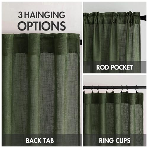 Olive Green Linen Curtains 37x90 Inch Length 2 Panels (37"W x 90"L (Pack of 2) / Olive Green)