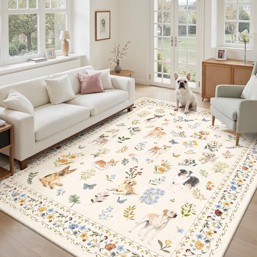 Dog 6x9 Area Rugs for Living Room (Dog/Beige / 6' x 9' (Rectangular))