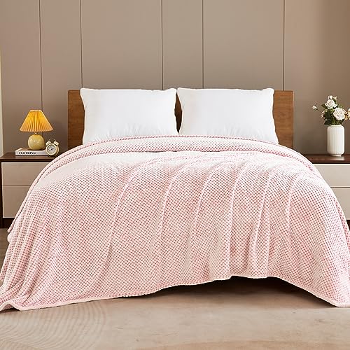 Large Waffle Fleece Throw Blanket for Couch (Heather Pink / 50x70 in)