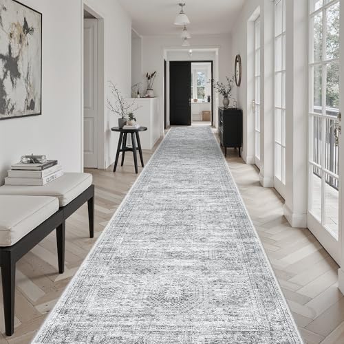 Washable Hallway Runner Rug 3x18 Kitchen Entry Rugs Non (Grey / 3' x 18' (Runner))