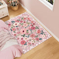 3x4 Area Rug Floral Washable Rug for Kitchen Non Slip (Pink / 3' x 4' (Rectangular))