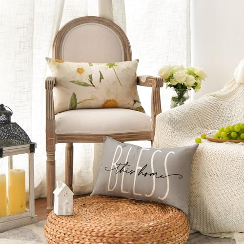 Home Sweet Home Spring Summer Flowers Throw Pillow Covers (Grey / 20" x 12" (Pack of 4))