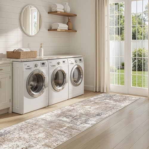 2x10 Washable Runner Rug for Hallway (Brown/Grey/Red / 2' x 10' (Runner))