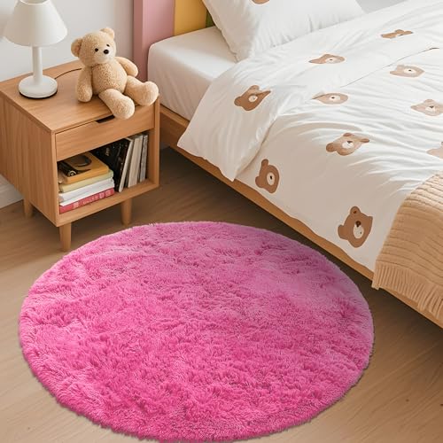 Hot Pink Round Rugs for Bedroom (3 Ft Round / Hot Pink)